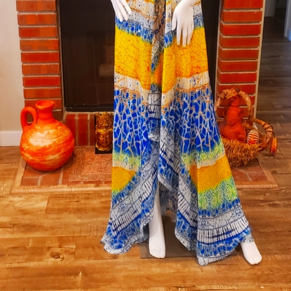 *LAST ONE**MANISH VAID-SILK Geo Prt. Hi-Lo Dress w/Cry.Emb.-NWT-O/S - Picture 3 of 8